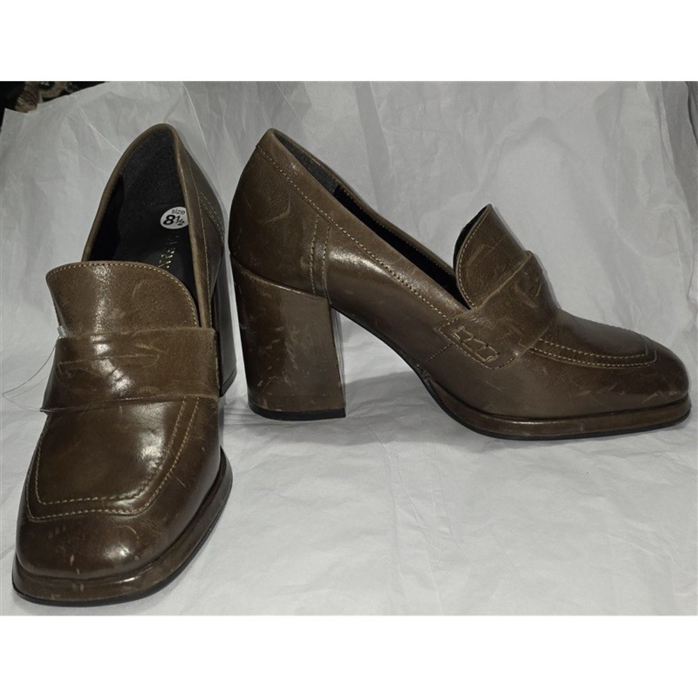 NWOTD Cafe Noir 8.5 Y2K Brown Leather Platform Heel Penny Loafers 131435